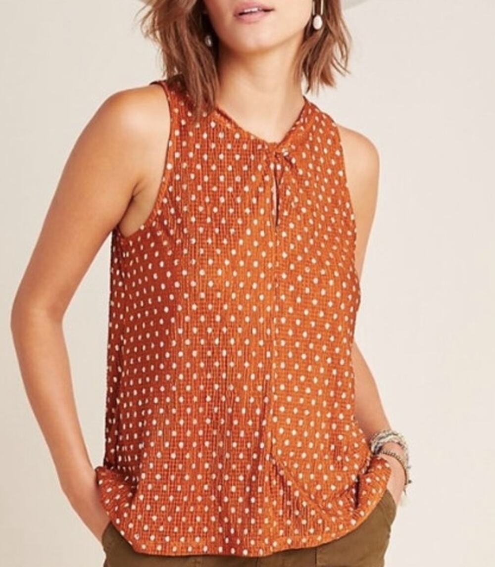 Anthropologie Copper Gold Lennox Polka Dot Halter Top Size S